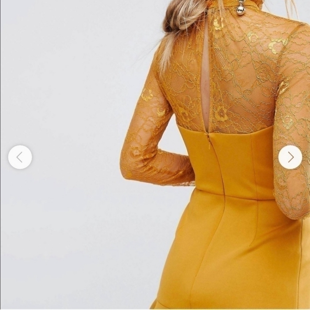 ASOS Delicate Lace & Scuba Ruffle Shift Mini Dress Fall Party Wedding Guest Glam - Picture 4 of 14